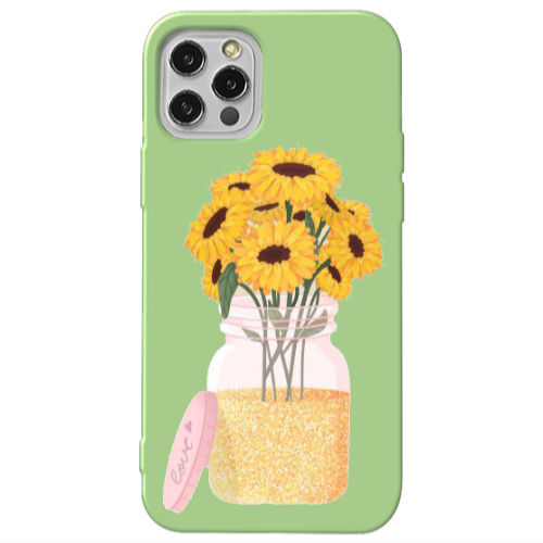 Apple iPhone 12 Pro Daisies Light Green Colored Silicone TPU Θήκη