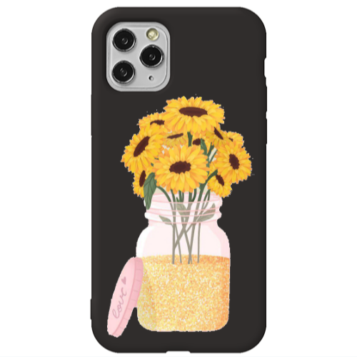 Apple iPhone 11 Pro Max Daisies Black Colored Silicone TPU Θήκη