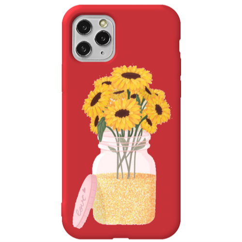 Apple iPhone 11 Pro Max Daisies Red Colored Silicone TPU Θήκη