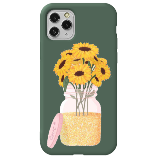 Apple iPhone 11 Pro Max Daisies Dark Green Colored Silicone TPU Θήκη