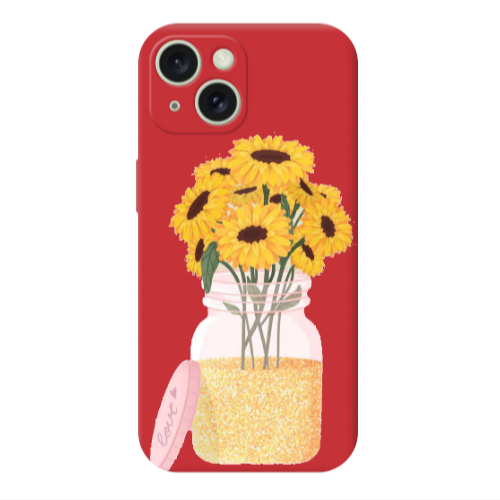 Apple iPhone 15 Daisies Red Colored Silicone TPU Θήκη