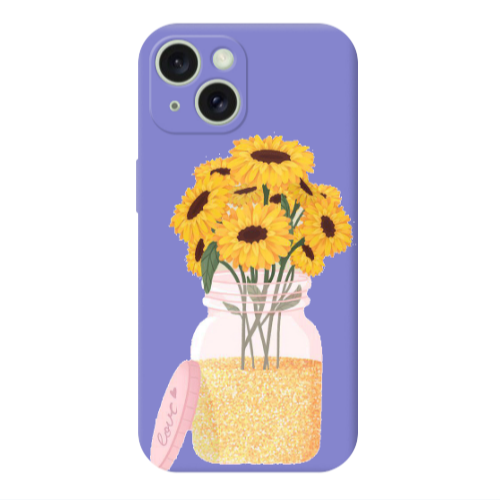 Apple iPhone 15 Plus Daisies Purple Colored Silicone TPU Θήκη