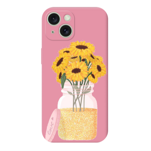 Apple iPhone 15 Plus Daisies Pink Colored Silicone TPU Θήκη