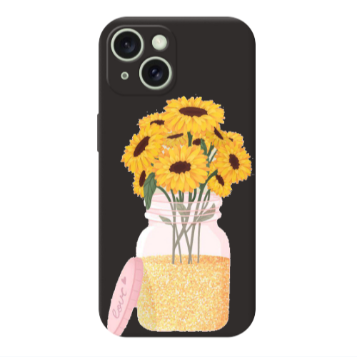 Apple iPhone 15 Plus Daisies Black Colored Silicone TPU Θήκη