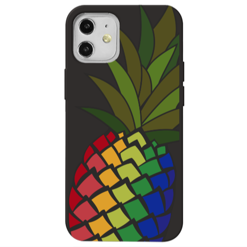 Apple iPhone 12 Pineapple 2 Black Colored Silicone TPU Θήκη