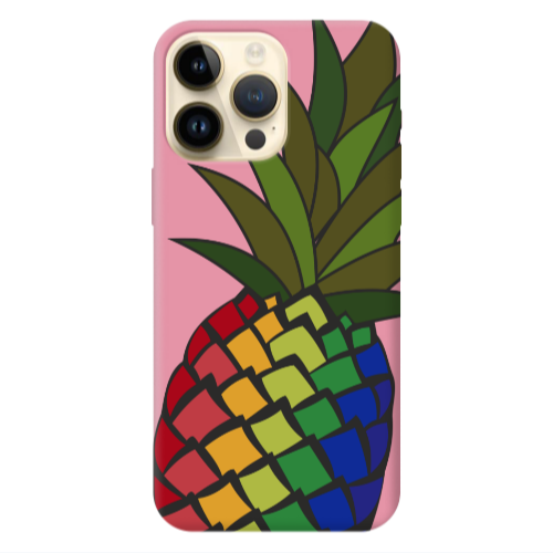 Apple iPhone 13 Pro Max Pineapple 2 Pink Colored Silicone TPU Θήκη