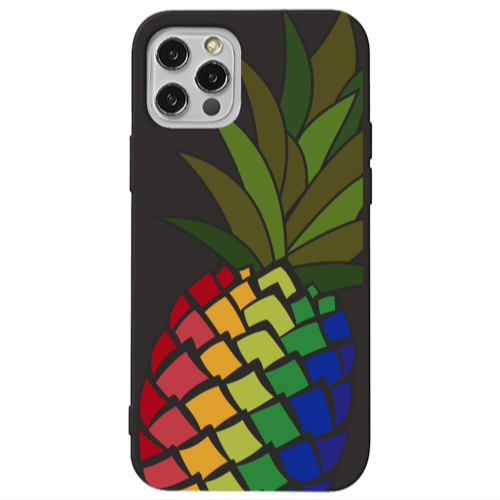 Apple iPhone 12 Pro Pineapple 2 Black Colored Silicone TPU Θήκη