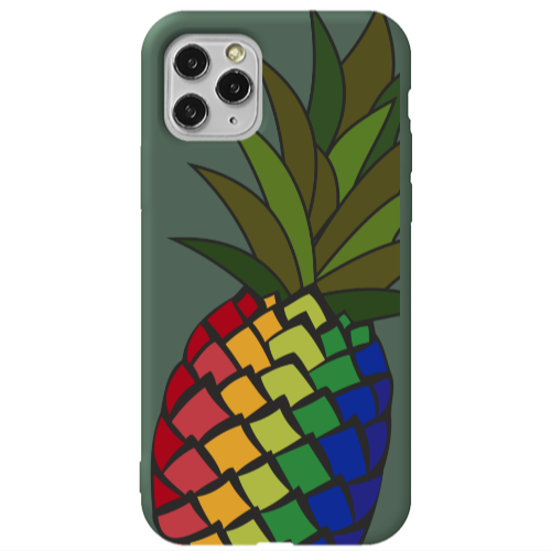 Apple iPhone 11 Pro Max Pineapple 2 Dark Green Colored Silicone TPU Θήκη