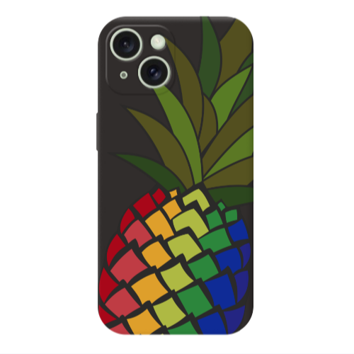 Apple iPhone 15 Pineapple 2 Black Colored Silicone TPU Θήκη