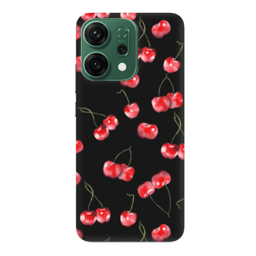 Oppo RENO 14 Cherries Black Colored Silicone TPU Θήκη