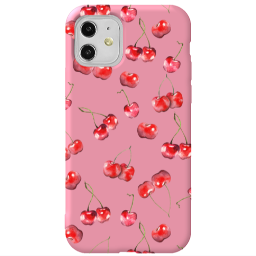 Apple iPhone 11  Cherries Pink Colored Silicone TPU Θήκη