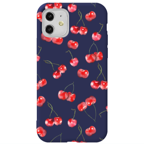 Apple iPhone 11  Cherries Dark blue Colored Silicone TPU Θήκη