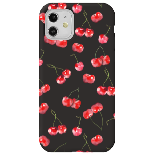 Apple iPhone 11  Cherries Black Colored Silicone TPU Θήκη