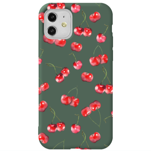 Apple iPhone 11  Cherries Dark Green Colored Silicone TPU Θήκη