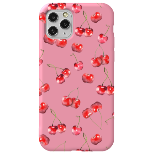 Apple iPhone 11 Pro Cherries Pink Colored Silicone TPU Θήκη