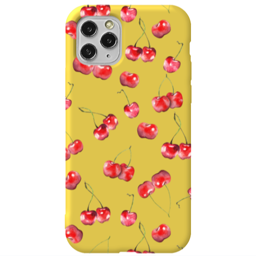 Apple iPhone 11 Pro Cherries Yellow Colored Silicone TPU Θήκη