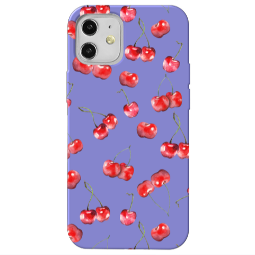 Apple iPhone 12 Cherries Purple Colored Silicone TPU Θήκη