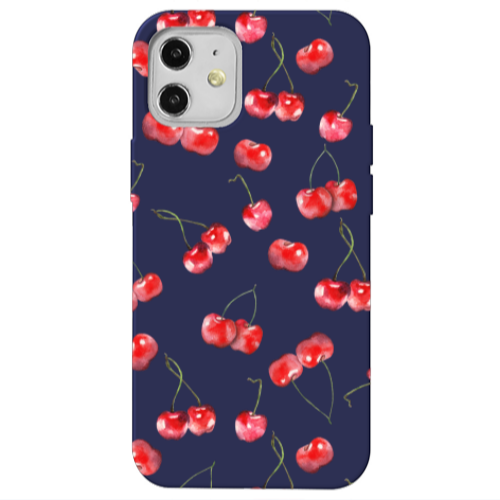 Apple iPhone 12 Cherries Dark blue Colored Silicone TPU Θήκη