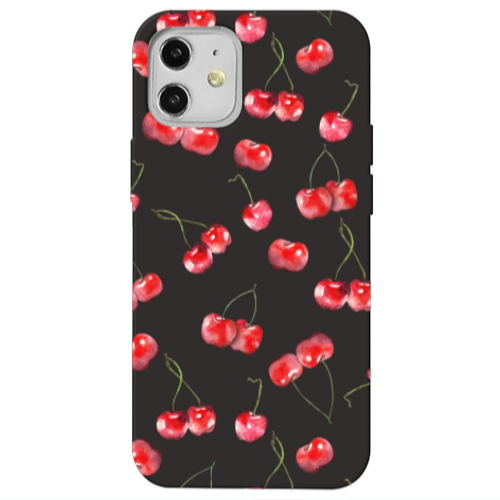 Apple iPhone 12 Cherries Black Colored Silicone TPU Θήκη