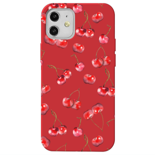 Apple iPhone 12 Cherries Red Colored Silicone TPU Θήκη