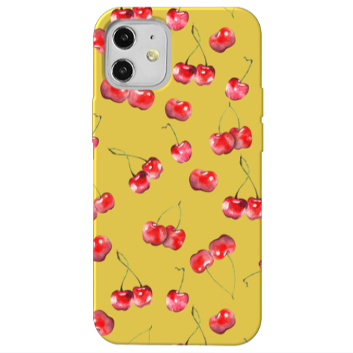 Apple iPhone 12 Cherries Yellow Colored Silicone TPU Θήκη