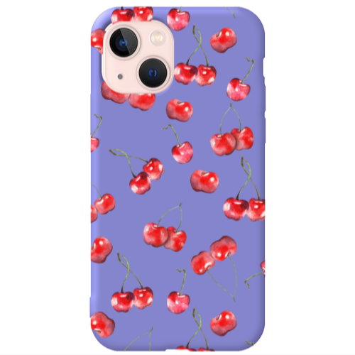 Apple iPhone 13 Cherries Purple Colored Silicone TPU Θήκη