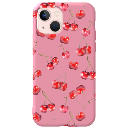 Apple iPhone 13 Cherries Pink Colored Silicone TPU Θήκη