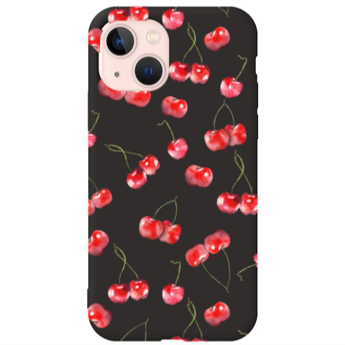 Apple iPhone 13 Cherries Black Colored Silicone TPU Θήκη