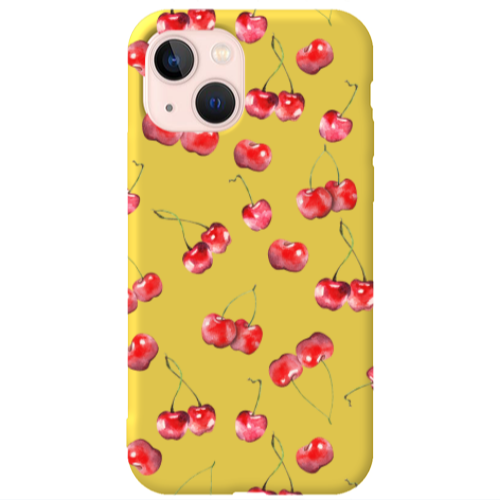 Apple iPhone 13 Cherries Yellow Colored Silicone TPU Θήκη