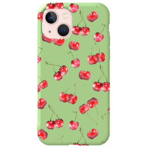 Apple iPhone 13 Cherries Light Green Colored Silicone TPU Θήκη