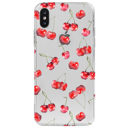 Apple iPhone X Cherries Transparent Silicone TPU Θήκη