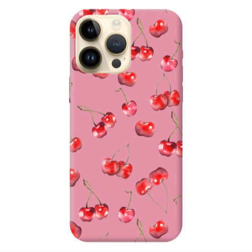 Apple iPhone 13 Pro Max Cherries Pink Colored Silicone TPU Θήκη