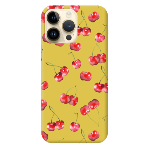 Apple iPhone 13 Pro Max Cherries Yellow Colored Silicone TPU Θήκη
