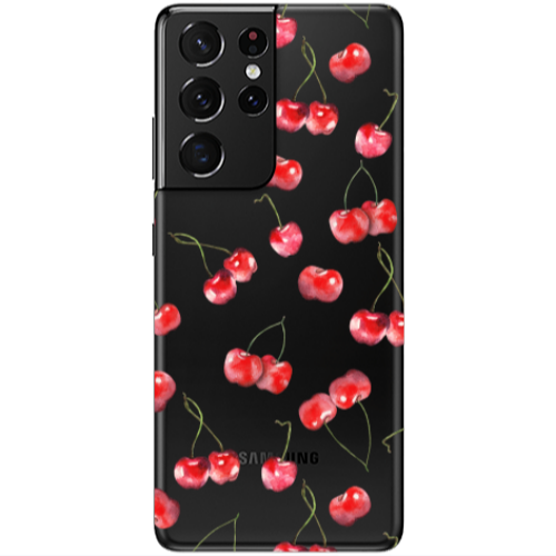 Samsung S21 Ultra Cherries Transparent Silicone TPU Θήκη