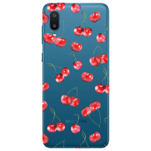 Samsung A02 Cherries Transparent Silicone TPU Θήκη