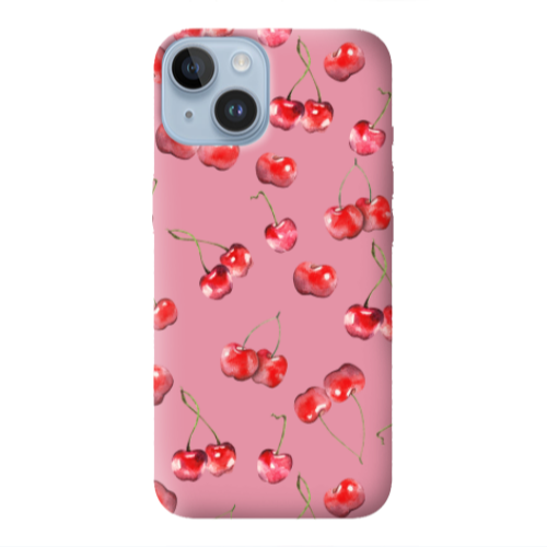 Apple iPhone 14  Cherries Pink Colored Silicone TPU Θήκη