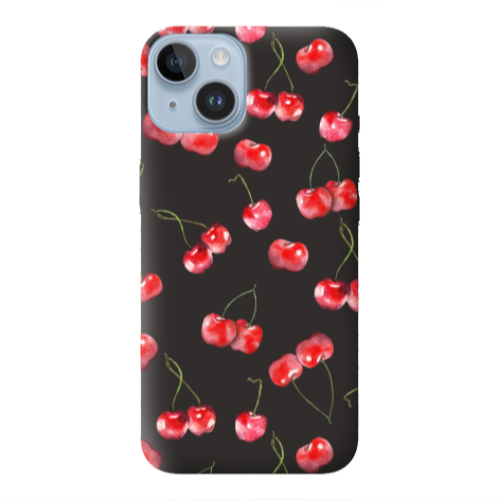 Apple iPhone 14 Plus Cherries Black Colored Silicone TPU Θήκη
