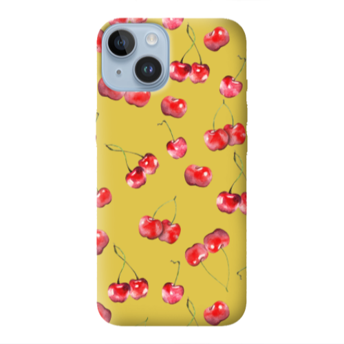 Apple iPhone 14 Plus Cherries Yellow Colored Silicone TPU Θήκη