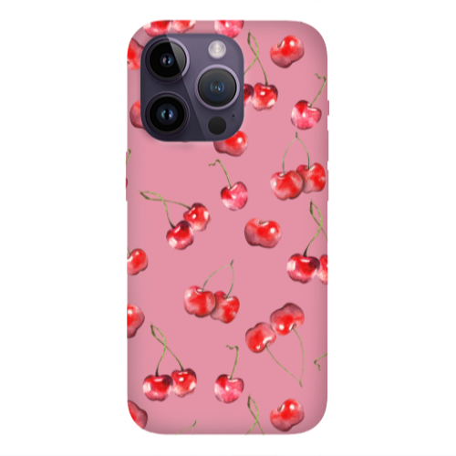 Apple iPhone 14 Pro Max Cherries Pink Colored Silicone TPU Θήκη