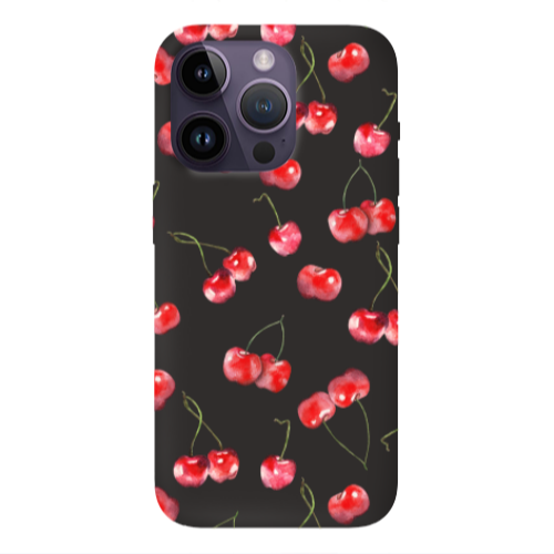 Apple iPhone 14 Pro Max Cherries Black Colored Silicone TPU Θήκη