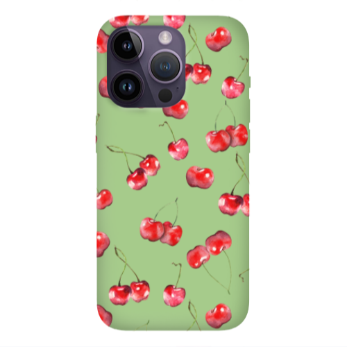 Apple iPhone 14 Pro Max Cherries Light Green Colored Silicone TPU Θήκη
