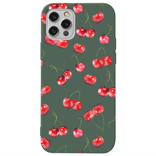 Apple iPhone 13 Pro Cherries Dark Green Colored Silicone TPU Θήκη