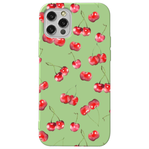 Apple iPhone 12 Pro Cherries Light Green Colored Silicone TPU Θήκη