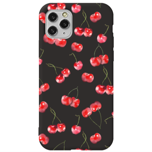 Apple iPhone 11 Pro Max Cherries Black Colored Silicone TPU Θήκη
