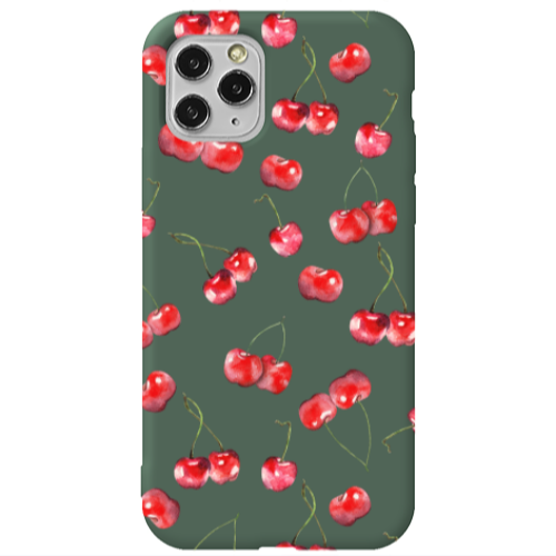 Apple iPhone 11 Pro Max Cherries Dark Green Colored Silicone TPU Θήκη