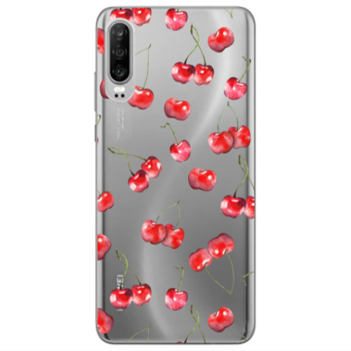 Huawei P30 Cherries Transparent Silicone TPU Θήκη