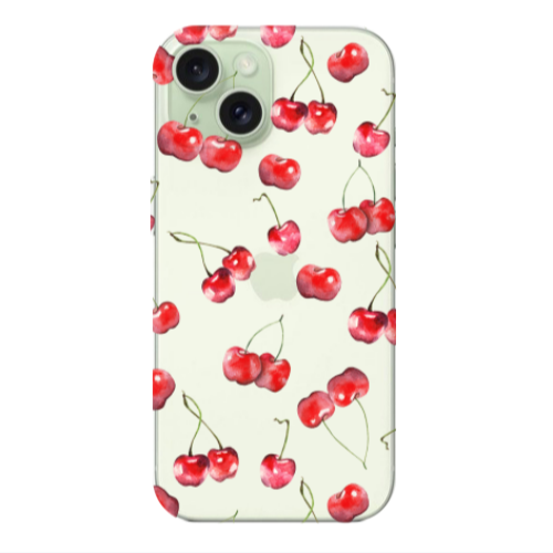 Apple iPhone 15 Cherries Transparent Silicone TPU Θήκη