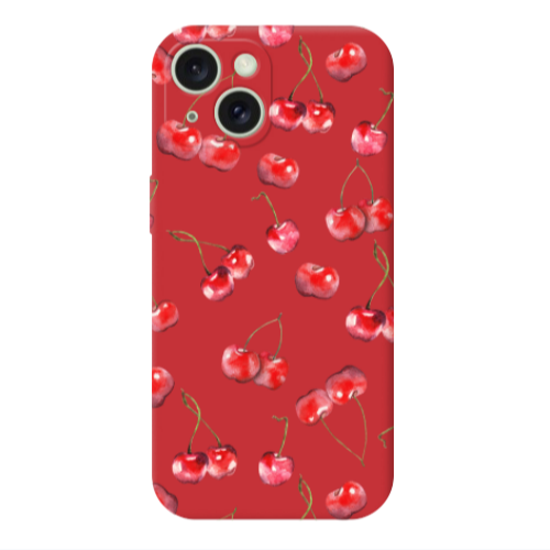 Apple iPhone 15 Cherries Red Colored Silicone TPU Θήκη