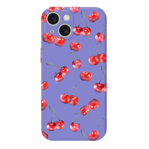 Apple iPhone 15 Plus Cherries Purple Colored Silicone TPU Θήκη