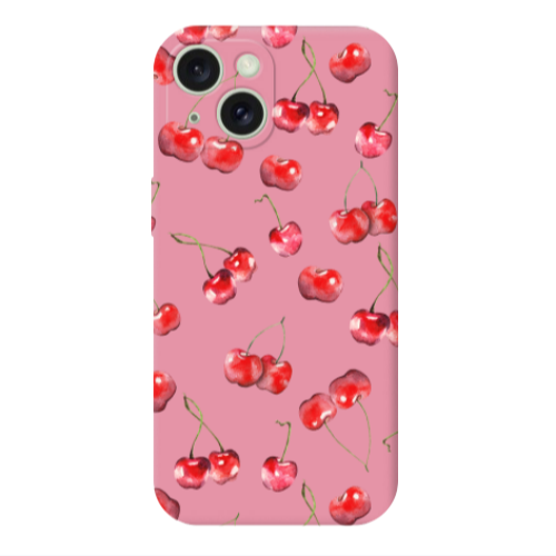 Apple iPhone 15 Plus Cherries Pink Colored Silicone TPU Θήκη